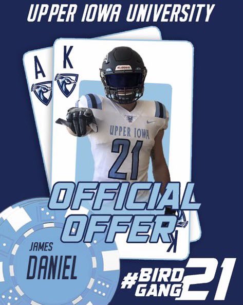 James Daniel (@james_daniel25) on Twitter photo After a really great phone call with <a href="/Coach_Hoskins/">Jason Hoskins</a> I am excited to receive an official offer to play football at Upper Iowa University!!🦚 After a really great phone call with <a href="/Coach_Hoskins/">Jason Hoskins</a> I am excited to receive an official offer to play football at Upper Iowa University!!🦚