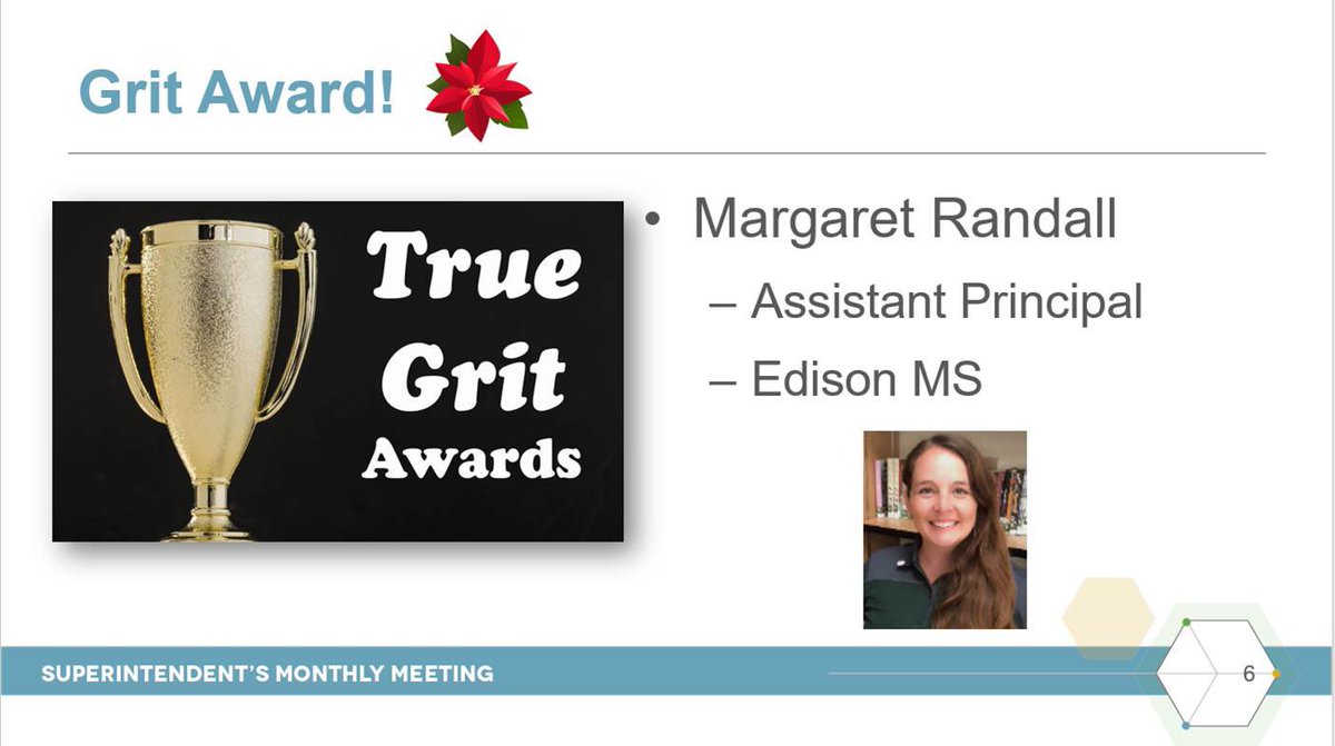 LopezprinciPAL's tweet photo. Congratulations to @MegKRandall for receiving the True Grit award today at the @HISDEastArea tier II leadership meeting today. She has always pushed forward with positivity and puts students first! @edison_school #edisonlightbulbs https://t.co/Hiz0Pi1BqK