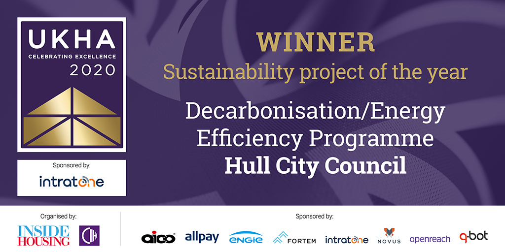 The winner of the ‘Sustainability project of the year’ sponsored by @intratone is Hull City Council @hullccinfo. Well done! #UKHA2020