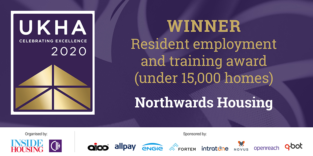 UKhousingawards's tweet photo. The resident employment and training award (under 15,000 homes) goes to @NorthwardsMCR. Well done! #UKHA2020 https://t.co/ujUjEMgGJw