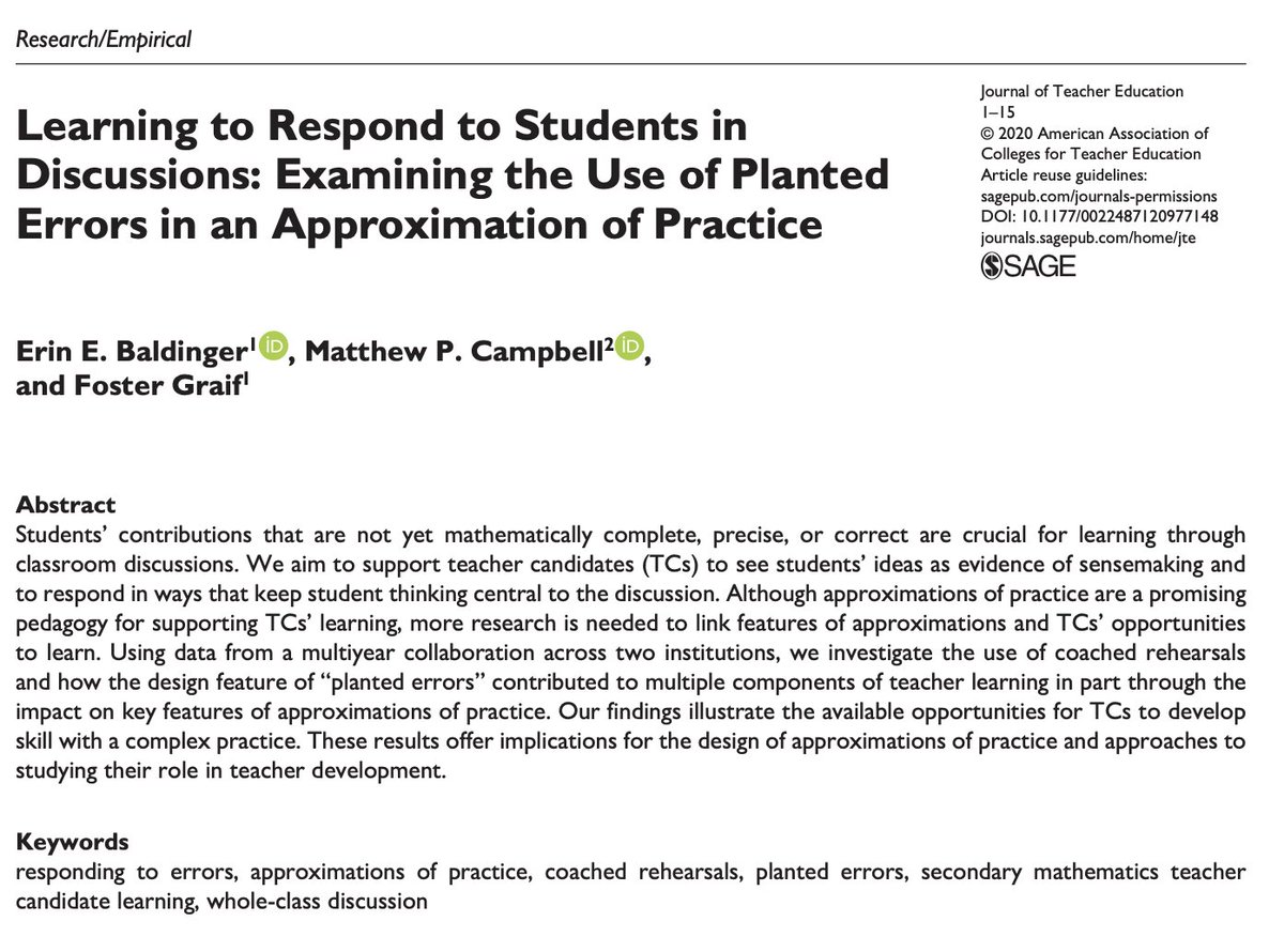 mp_campbell's tweet photo. With overarching work we started in 2016 &amp; after six rounds of submission &amp; revision (after an initial 2018 AERA paper), today is the day that @ErinBaldinger, @FosterTheGraif, &amp; I have an article live online with JTE! Check it out: https://t.co/OLfV9fojFV https://t.co/7OB8VC8xOW