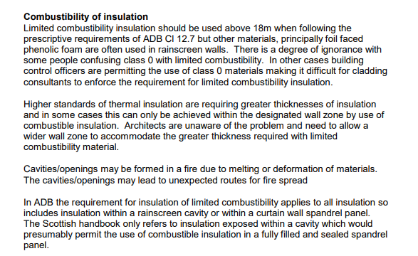 (I know it's probably poor form to do the whole 'this was my scoop' thing, but this was my scoop)Anyway, that meeting contained very clearly delivered warnings about the use of combustible ACM cladding and insulation on high rises. Here's what was said about insulation: