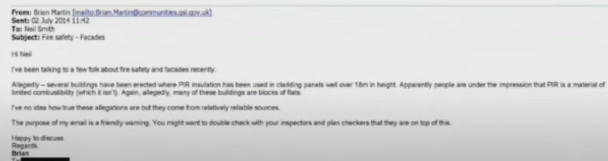 On 11 July 2014 (nine days after that meeting) we now know that Mr Martin emailed the NHBC (country's biggest private building inspector) to follow up on these concerns. Described it as a "friendly warning".