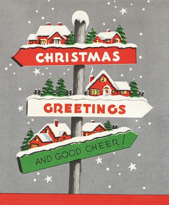 Don't know the date of this one but to me it has a '40s feel...love it.  #MerryVintageCardChristmas