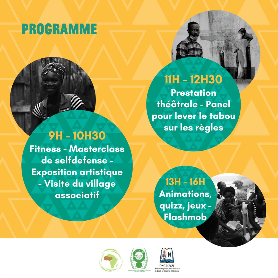 _JeVeuxSavoir's tweet photo. J-1 Evénement #JeVeuxSavoir d'Abidjan🤩

Une journée sportive, ludique &amp; créative pour parler éducation à la sexualité, violences faites aux femmes, #menstruations... 

🔔Vendredi 04/12, 7H-17H
🚩Treichville, Espace canal au bois (en face de Solibra)

A demain ☀️ #ECS #16jours https://t.co/Z6N0ltA2Yy