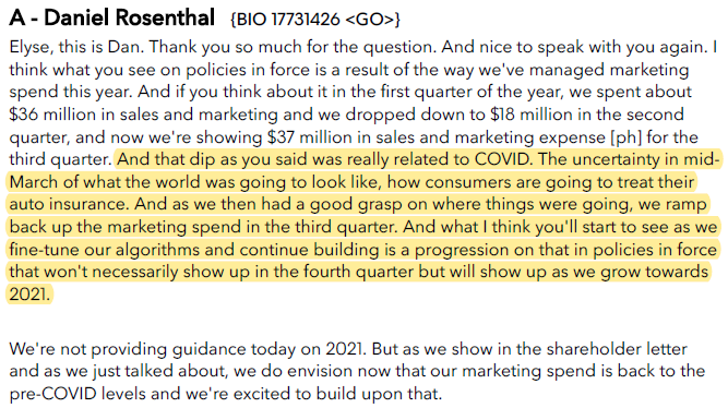 What happened there? Someone asked why  $ROOT policies in force slowed sequentially during the earnings call & here's the answer. It's because of "marketing spend".