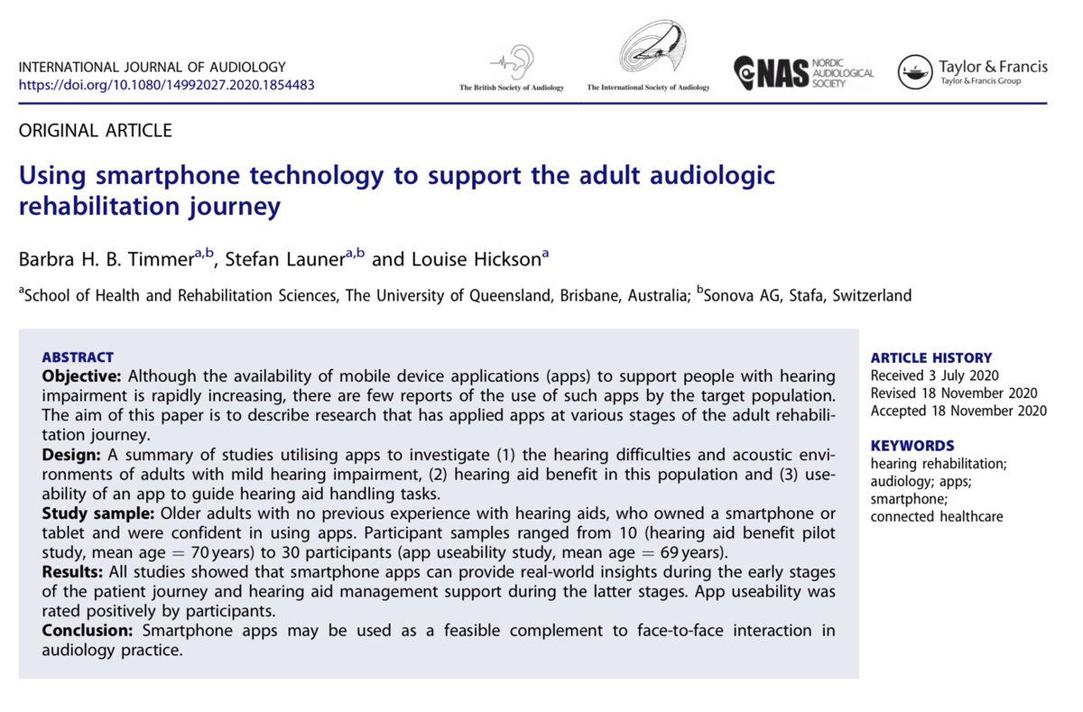 I’m happy to see our latest paper is out, describing how smartphone apps can support the various stages of the #hearing rehab journey, with @Louise_Hickson <a href="/UQHealth/">UQ Health</a> and Dr Stefan Launer <a href="/SonovaGroup/">Sonova</a>