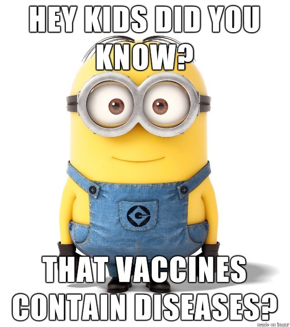 whatisitkaren's tweet photo. A very niche form of anti-vaccine propaganda... Why trust the scientists when we have minions? #antivaxxers https://t.co/OfqW9mXH99