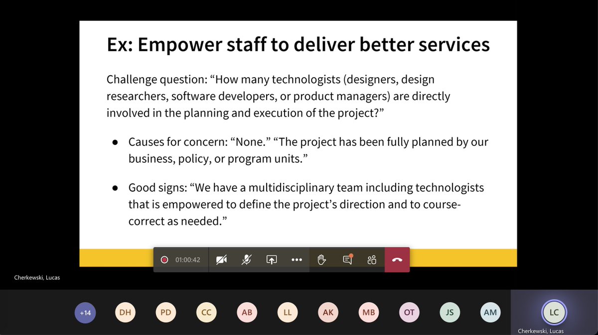 sboots's tweet photo. Absolutely wicked presentation this morning by @lchski to @TBS_Canada’s Analyst 101 training series, on the GC Digital Standards and effective ways of challenging large IT projects: https://t.co/PTWO3Uo943 #GCdigital https://t.co/2emwCgGnmD