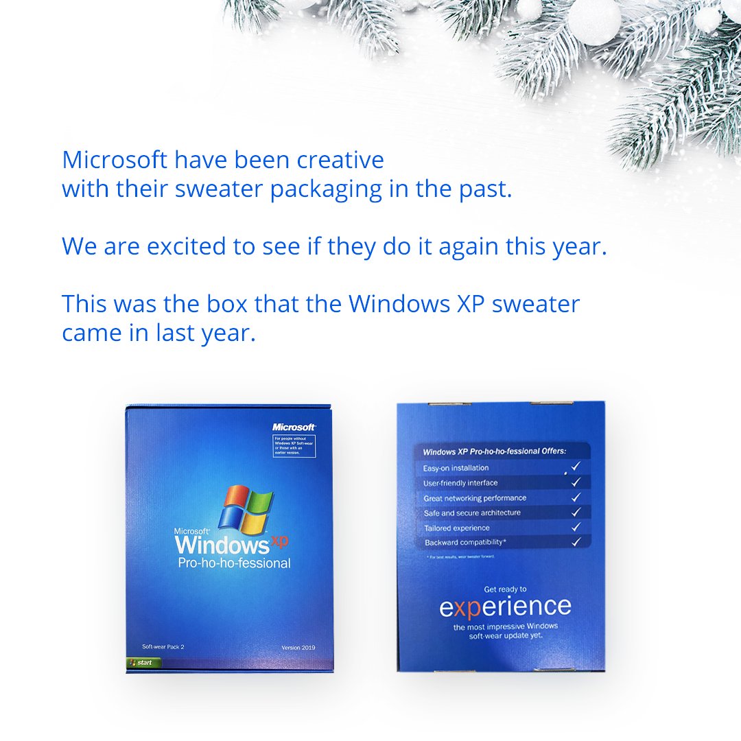 computors's tweet photo. This year, Microsoft are continuing their annual tradition of selling 'stylish' Christmas Jumpers. But it's all for a good cause. 

#microsoft #windows #windowsxp #windows7 #windows10 #pc #christmas #xmas #xmasjumper #sweater #christmasjumper #tree #decorations https://t.co/gsBg8XqTne