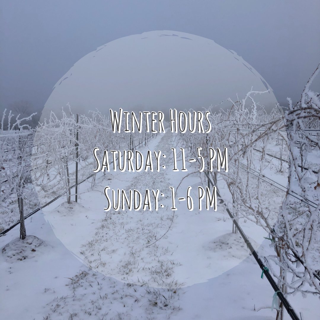 Hello December!

Starting this weekend we are switching to our winter hours. We are now open Saturday 11-5 PM and Sunday 1-6 PM.

We encourage you to make a reservation due to limited seating in the tasting room.

 Email tastingroom@bourgmont.com or call (913) 708-8505.