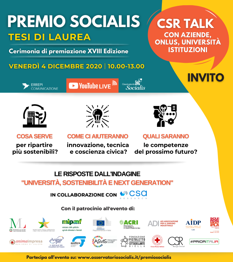 OsservaSocialis's tweet photo. 📌-1 al #PremioSocialis18! Domani in diretta web scopriremo i #vincitori 2020 e i dati dell’indagine su #Università, #Sostenibilità e nuove competenze del futuro condotta con @CSAResearchIT, a seguire un #CSRTalk sugli scenari 2025.
📲 Partecipa qui: https://t.co/c2t5a3uJOB https://t.co/XVe37cvHiS