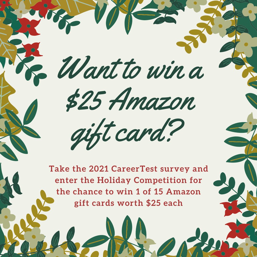Badgers! To mark this holiday season, CareerTest is hosting a Holiday Competition! From now until January 10th, you can complete the survey for the chance to win 1 of 15 Amazon gift cards worth $25 each!
Complete the survey & enter here: https://t.co/qpsvYEdgrg https://t.co/X5AZFA2ZYb