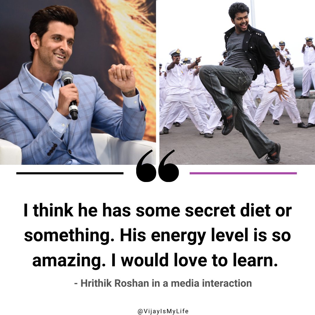 7. Bollywood actor  @iHrithik when asked about  #ThalapathyVijay's dance.  #28YearsOfBelovedVIJAY
