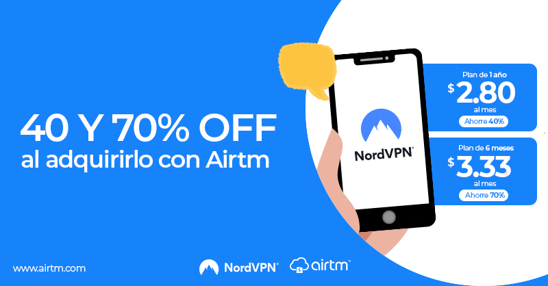airtminc's tweet photo. 📢¡Obtén 40-70% de descuento en @NordVPN pagando con tus AirUSD! 👏

¡Y cómo estamos contentos 🤩! queremos invitarte a participar en el #SorteoVPNAirtm por una suscripción GRATUITA.

*Lee las condiciones y completa para registrar tu participación
👉 https://t.co/X8IrPSxck8 https://t.co/p3CpYKKlbQ