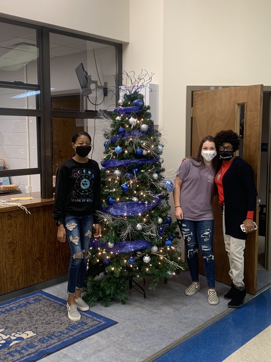 Merry Christmas!  Freshmen Legaci J. and Madeline S. volunteered to decorate Billie Spirit Christmas Tree under the direction of Mrs. Lil Brooks.  Go Billies!!! #beabillie