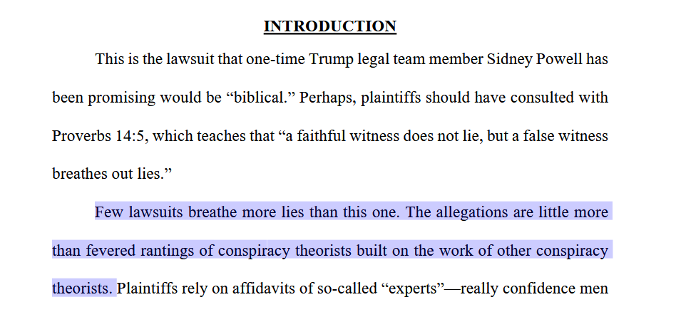 Wow. The beginning of the City of Detroit's response to Sidney Powell's lawsuit in Michigan: