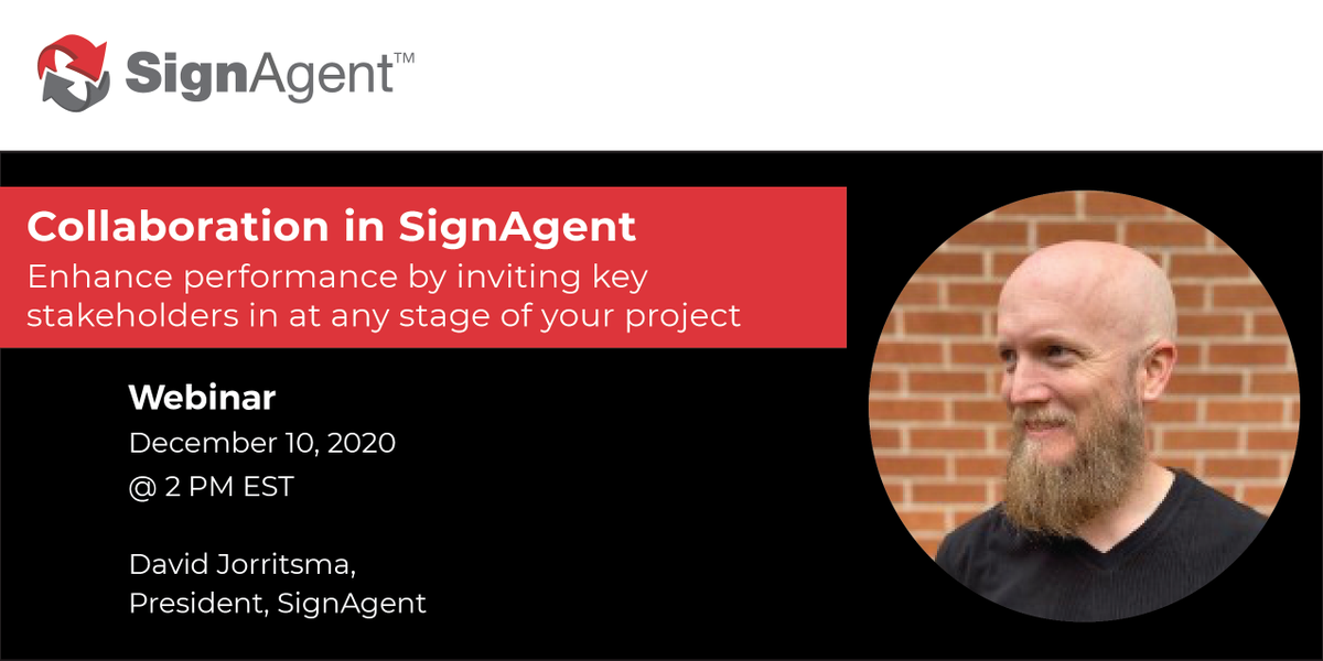 signagent's tweet photo. One week to go until our next webinar: "Collaboration in SignAgent." Join David Jorritsma on December 10 at 2 PM EST to learn how to enhance performance in #SignAgent by inviting key stakeholders in at any stage of your project. Register here: https://t.co/AbsVmrq9U2
#webinar https://t.co/TyR01si5q2