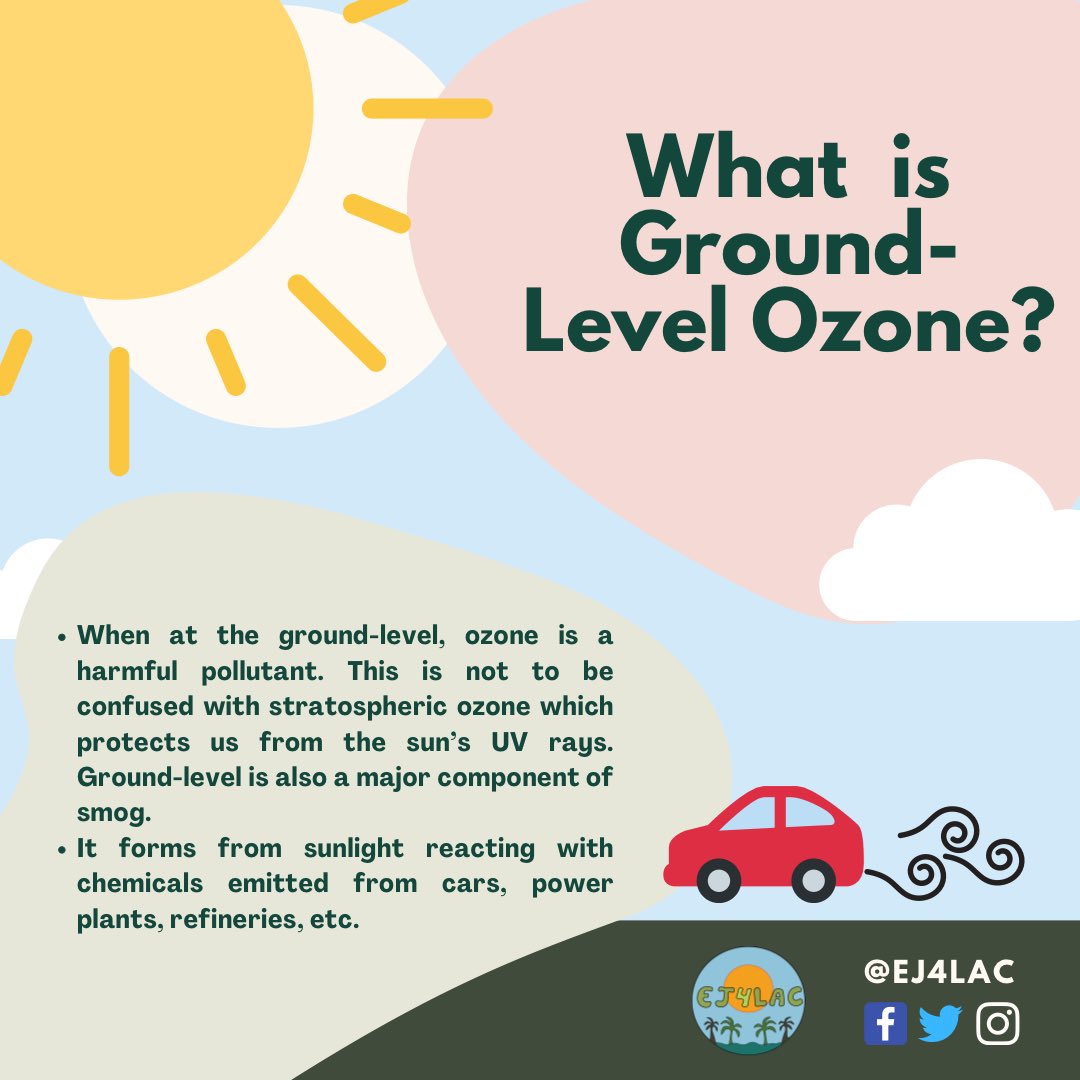 EJ4LAC's tweet photo. Ground-Level Ozone is harmful not only to the environment but your health as well. Swipe to learn more!
#environmentaljustice #groundlevelozone #lacounty

Source: https://t.co/6xriSVImGu https://t.co/HXS3j9IUeA