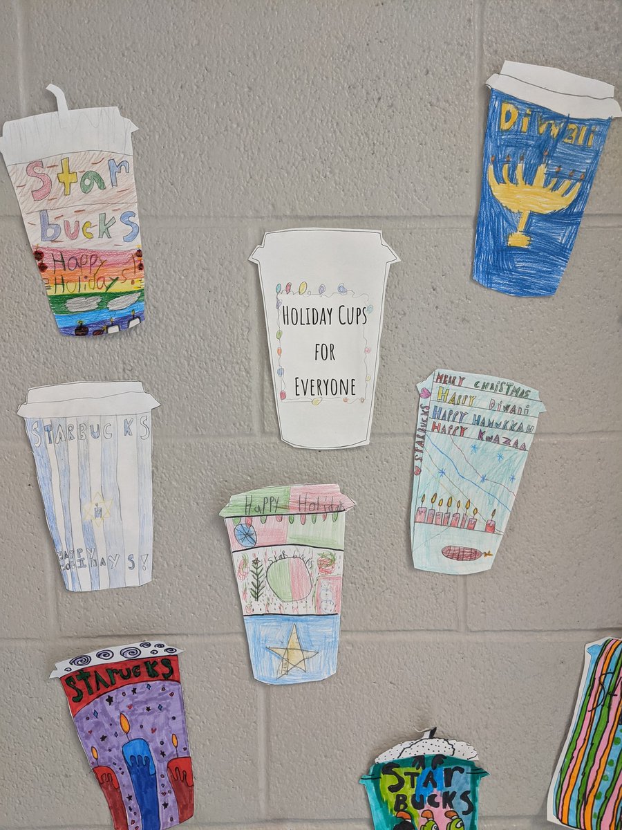 JulieDonegani's tweet photo. We used our media skills to create holiday coffee cup designs that everyone can enjoy and that recognize some of the many different holidays and celebrations happening this time of year @wcwinegardps @ugdsb https://t.co/dUcP6HjWy1