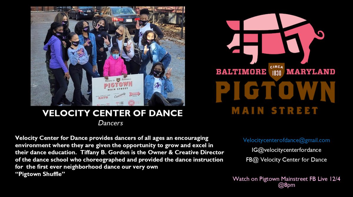 Velocity Center of Dance is here to teach us all the #PigtownShuffle!!! This dance and song highlights the love and energy of Pigtown! 

#PigtownShuffle #shuffleintopigtown #Pigtown #PigtownMainStreet #Baltimore #Bmore #MainStreet
