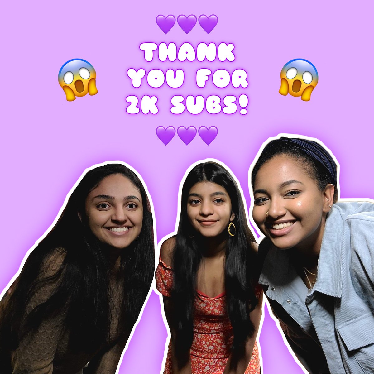 ohmyGADreacts's tweet photo. OhmyGAD!!! Thank you guys so much for 2000 subscribers! We’re so glad you guys enjoy our videos and we’re so grateful for the constant love and support 💜 Here’s to many more reactions in the future 💜😱💜
Love,
Gia, Ashna, and Divya #ARMY #ARMYs #kpop #kpopreact #YouTube https://t.co/eltIzx3d4w