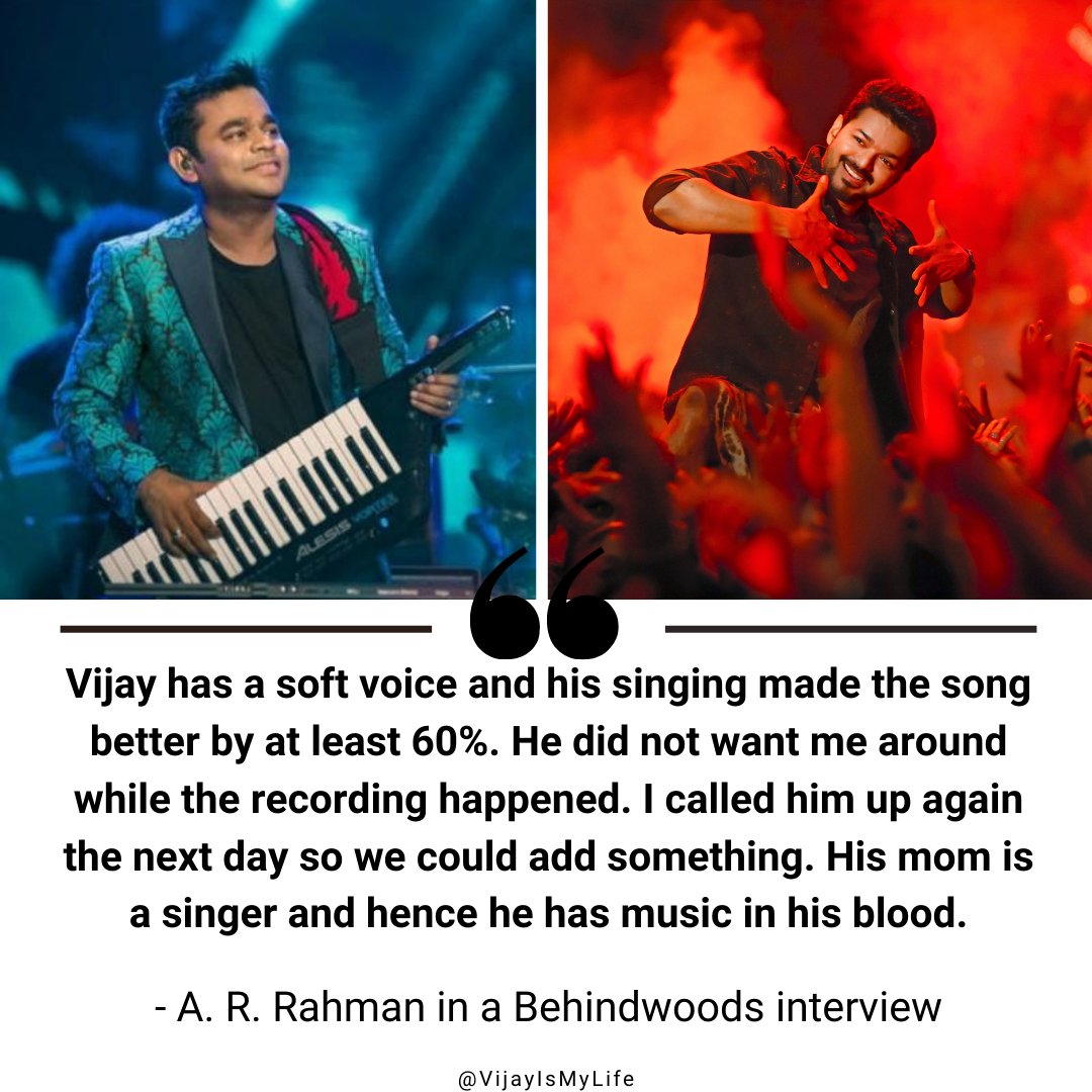 27.  @arrahman praises  #ThalapathyVijay's singing prowess.  #28YearsOfBelovedVIJAY