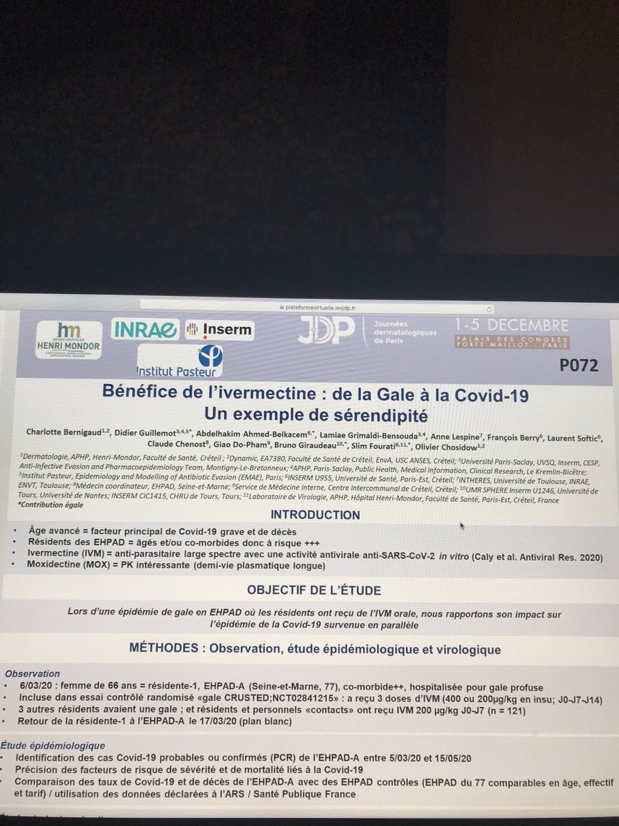 NicoKluger's tweet photo. Un poster de l’équipe de Créteil sur un possible effet de l’ivermectine (délivrée pour gale) sur la sévérité du COVID en EPHAD
poke @CTrivalle #jdp #JDP2020 https://t.co/sL5GWNLbaq