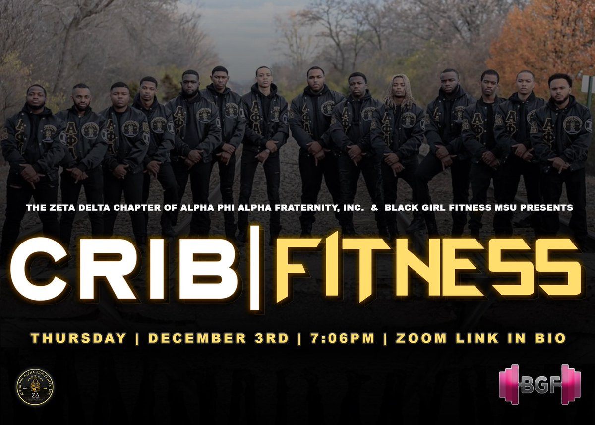 msualphas's tweet image. As the New Year approaches ❄️ we encourage students to regain some of that physical activity 💪🏾. Tune into our zoom link at @ 7:06 P.M. as we collaborate with Black Girl Fitness 🏋🏾‍♀️. We will be hosting a home based workout. 🧢 Comfortable clothing recommended 
#judgementfreezone
