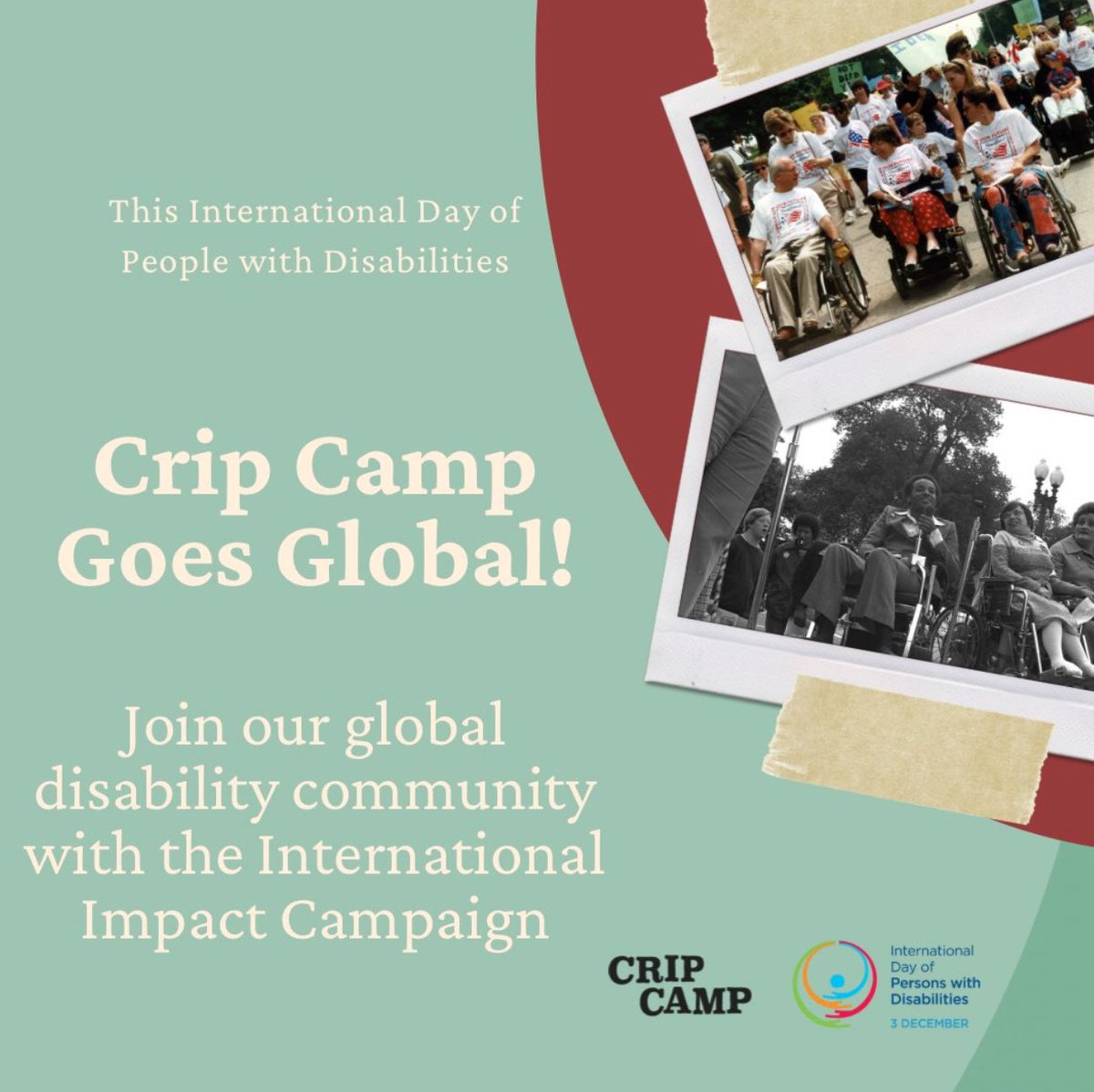 RowenaNeville's tweet photo. On International Day of People with Disabilities, @CripCampFilm Impact Campaign is going global!

But we need your help to create and celebrate the community of disabled people, DPOs and non-disabled allies. 

Share and fill in our form here: https://t.co/B0CF8Esd8e #IPDP2020 https://t.co/YfUV9Mkm1T