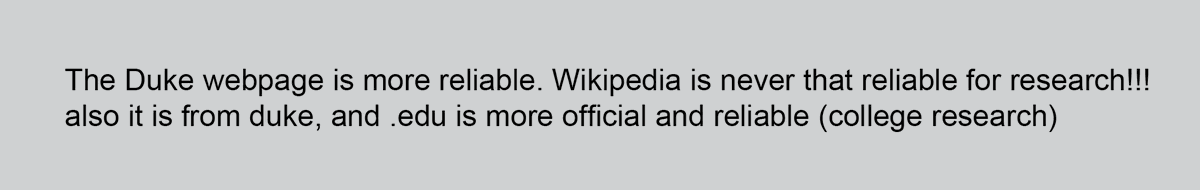 Why were so many students taken in by the NRA tract? Many had been told never to use Wikipedia and that .edu websites are always good. Some example student responses 