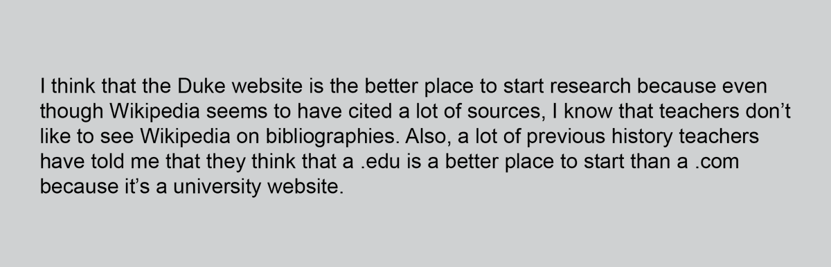 Why were so many students taken in by the NRA tract? Many had been told never to use Wikipedia and that .edu websites are always good. Some example student responses 