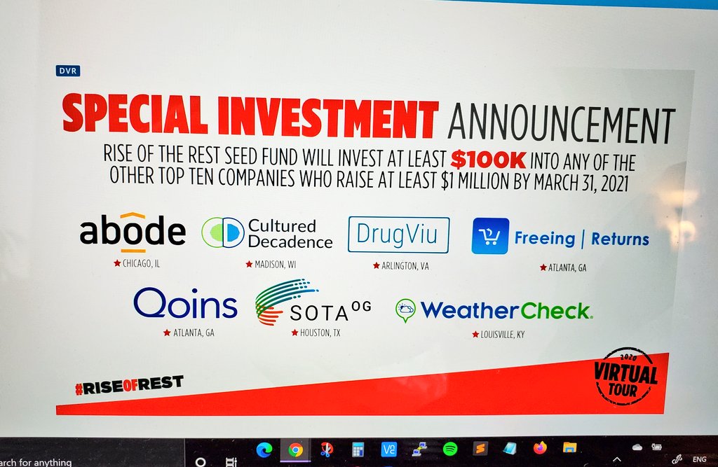 lmlewis517's tweet photo. Wow! Congrats to @garrycooperjr & the team at @RheaplyInc! Equally ecstatic for @KanarysInc & @zirtueme! Very cool to see that remaining finalists could receive investments of at least $100k. Their business models are amazing. Can't wait to see more! 🙌🏽 @RiseOfRest #EquityEdition https://t.co/3yo5GFyFPL