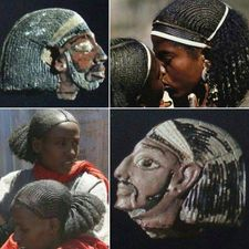 "Ancient Amorrite Syrian cornrowed braids hairstyle worn with white headbands during ancient Egypt's 20th dynasty, in the reign of Rameses III, compared to modern Ethiopian Oromo traditional hairstyle worn by women. Collage, Amina Bari."