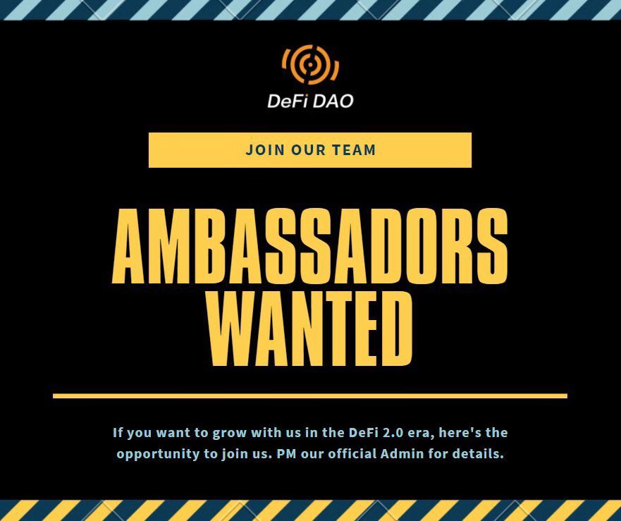 DeFi DAO is looking for volunteers! Please come to our official telegram group (t.me/defi_dao_engli…) and send pm to the admin if you have intentions!

<a href="/cctip_io/">cctip</a> airdrop 50000 DDAO 1000 #DeFiDAO_volunteers