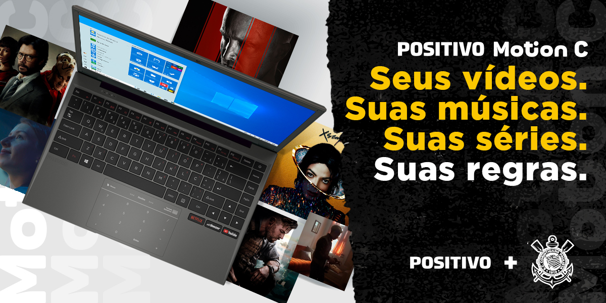 Corinthians's tweet photo. Ei, torcedor! Se você procura praticidade e rapidez na hora de se divertir conheça o Notebook Positivo Motion C, com botões integrados para o Deezer, YouTube e Netflix. Saiba mais: https://t.co/whBnUHkHU0
#PensaPositivoQueOJogoVira #MotionC https://t.co/HnSyRqSwyV