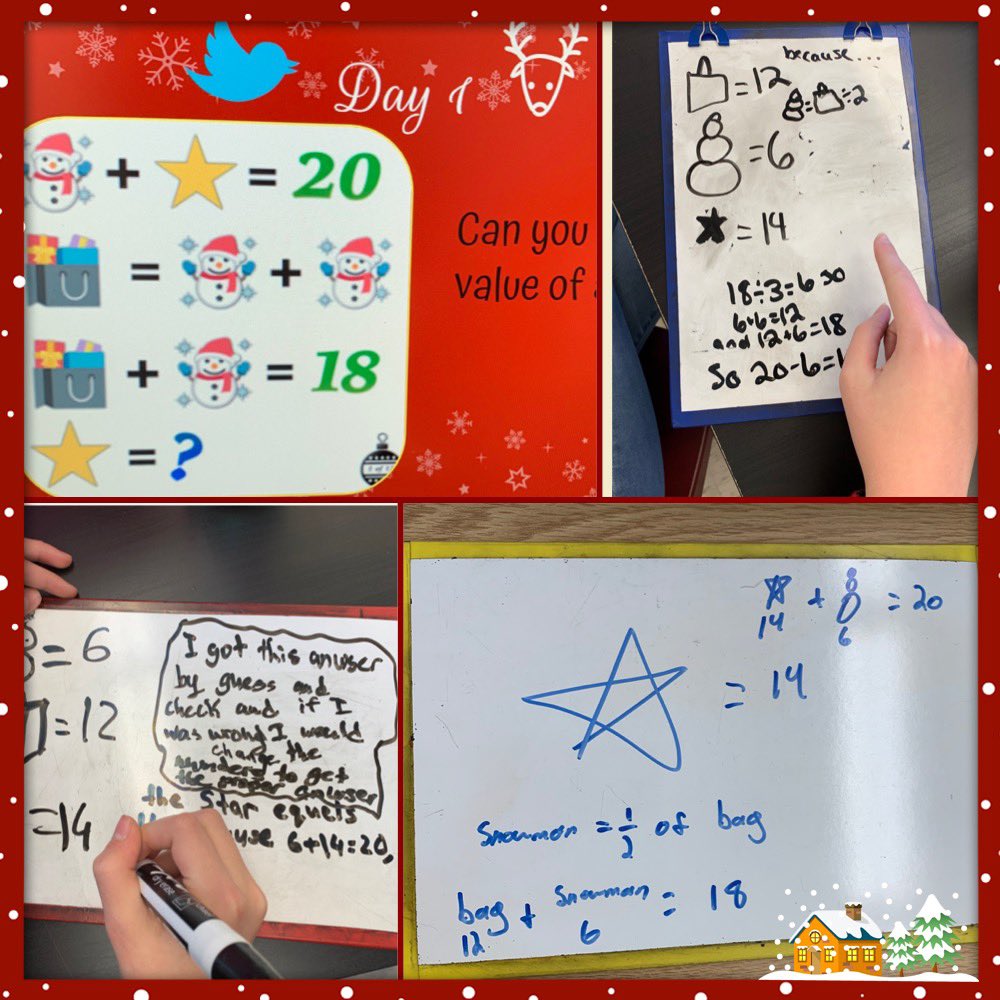 Had a great time working through the first day of <a href="/NorthdaleCntrl/">Northdale Central PS</a> ‘s 12 Days of Merry Math! Some amazing algebraic thinking happening. Also cool to build school spirit. Thank you <a href="/Mother2thewell/">Mrs. Smith</a> for the inspiration. <a href="/TVDSB/">Thames Valley DSB</a> #merrymath