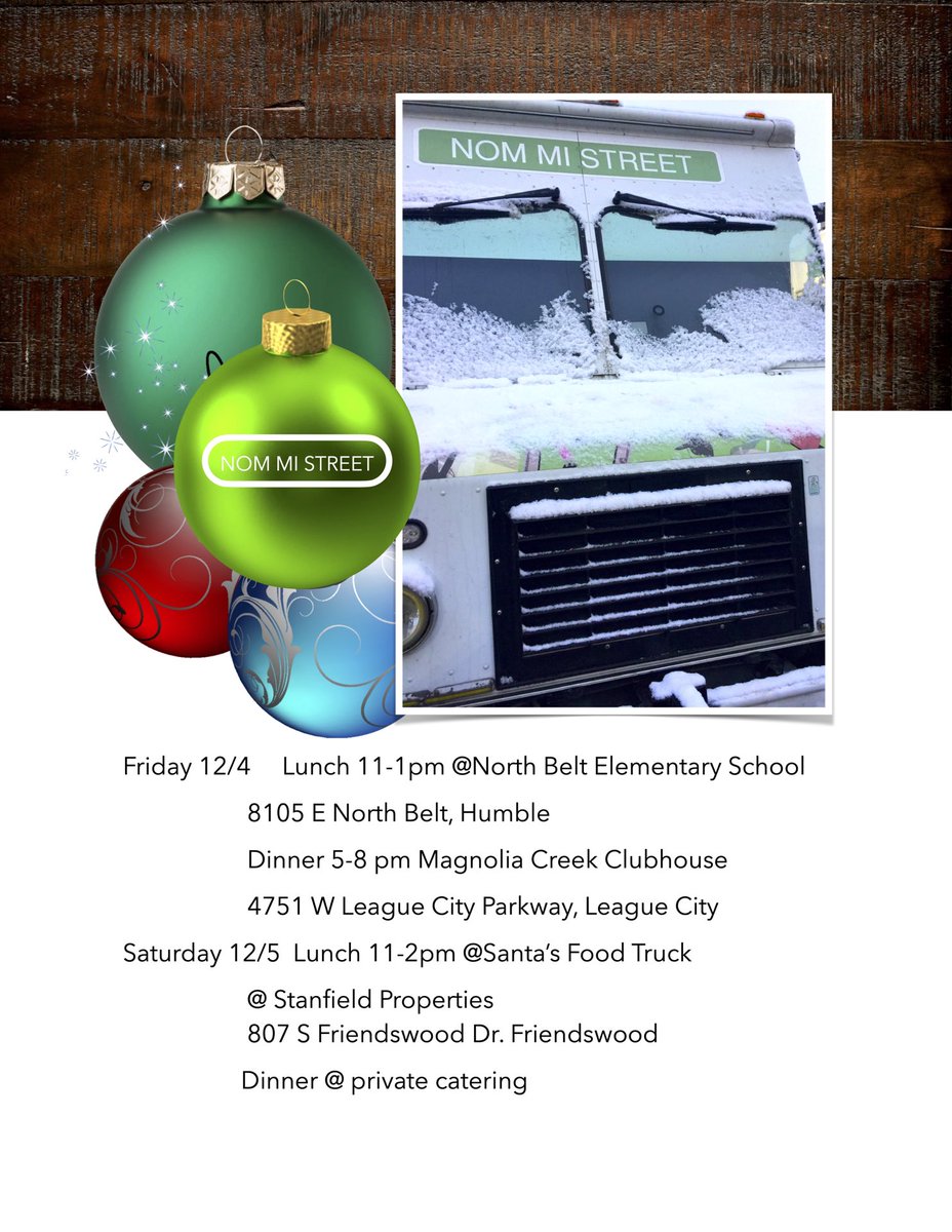 We are back and we hope you had a wonderful holiday! Here is our schedule this week so come get your #nommifix