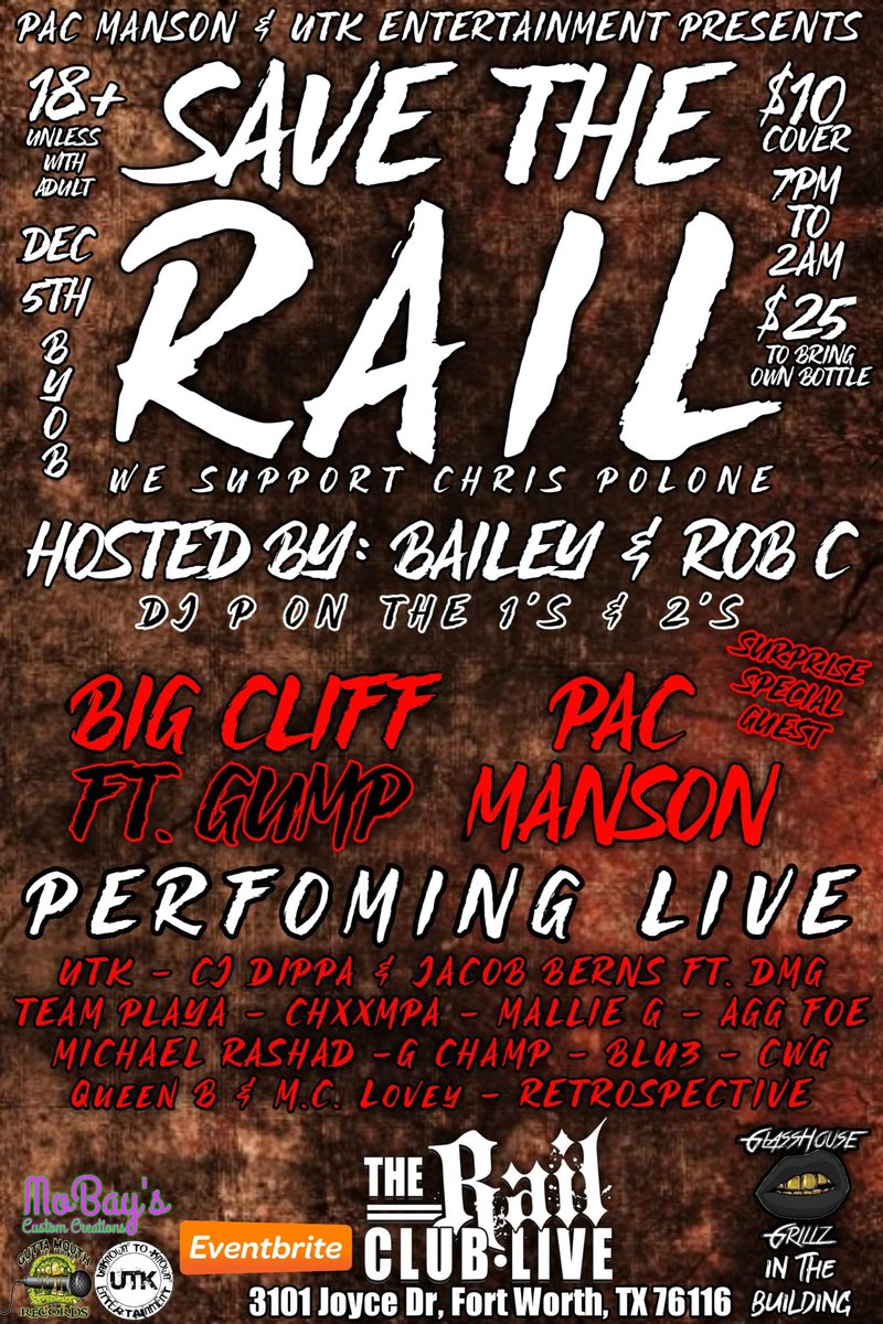 pacmanson's tweet photo. Come Join Us Saturday Night as we turn the Rail on its head with this show!!!! #supportlocal #ItsManson https://t.co/sHz4E8Hg5f