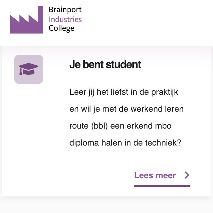 Zoek je een leerwerkbaan in de techniek? Wij helpen je graag! Lees meer op brainportindustriescollege.nl ⁦of <a href="/BICollege_/">Brainport Industries College</a>⁩  #bbl #techevent ⁦<a href="/Brainport_ehv/">BRAINPORT EHV</a>⁩ ⁦<a href="/SterkTechniek/">Sterk Techniekonderwijs</a>⁩