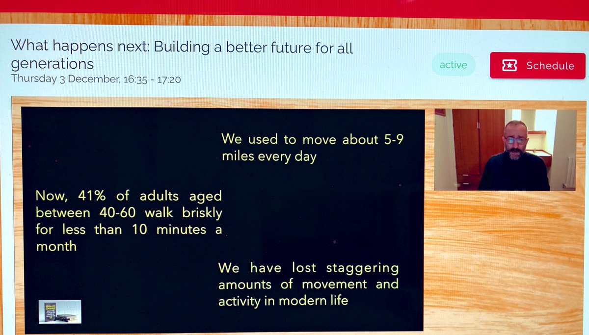 AgeingBetter's tweet photo. Shocking decrease in amount we #move - need to re-incorporate movement in daily life, not an #exercise add on, inc in #design of #cities
Excellent session by @vybarr @ILCUK #FutureOfAgeing #author of #PrimateChange
#KeepWalking
‘#Happiness is a state of #activity’Aristotle https://t.co/owoktU5tW0