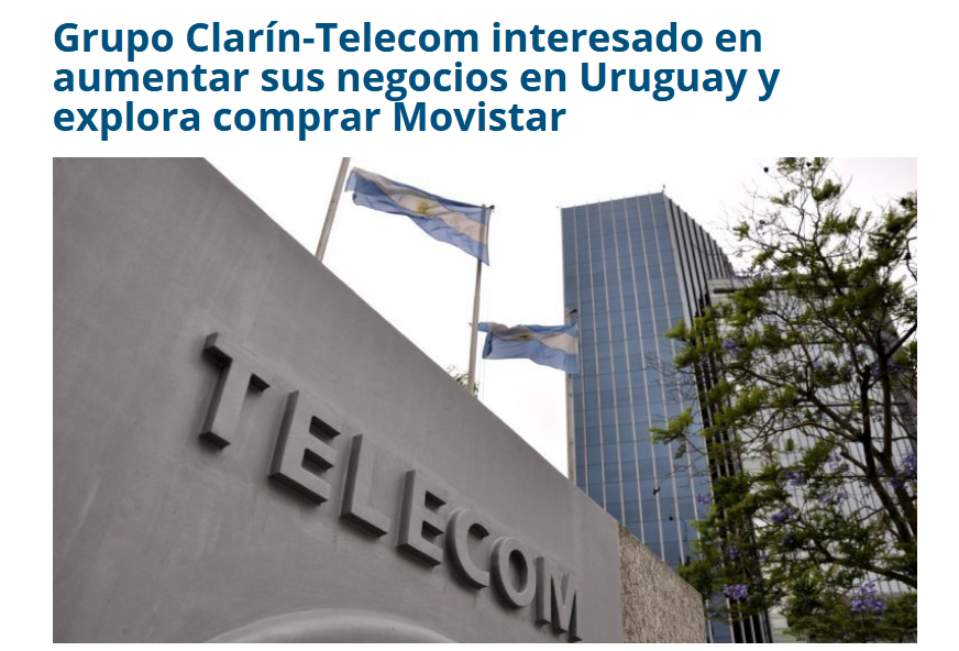 gusgomezgermano's tweet photo. El Grupo Clarín viene por el mercado de telecomunicaciones de #Uruguay. Si compra Movistar podría ofrecer paquetes de datos, telefonía y TV ya que tiene licencias de TV paga para operar en Montevideo, Canelones y varios departamentos del Interior https://t.co/1qxd22CYfm