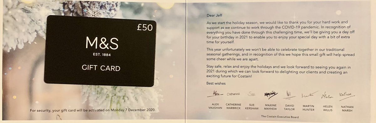 JeffMapps's tweet image. Came home to a lovely surprise today. An extra leave day for my birthday next year &amp;amp; a gift voucher! What a fantastic employer, thanks @CostainGroup #CostainPeople #Reward #Recognition #ThankYou #TopEmployer2020