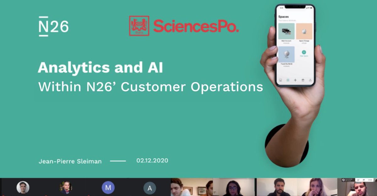 Yesterday I shared with <a href="/sciencespo/">Sciences Po</a> students how we use #data #analytics and #AI at <a href="/n26/">N26</a> to create the best #banking experience for our customers.
Thanks <a href="/AhmedAbbessi/">Ahmed Abbessi</a> for this great opportunity!