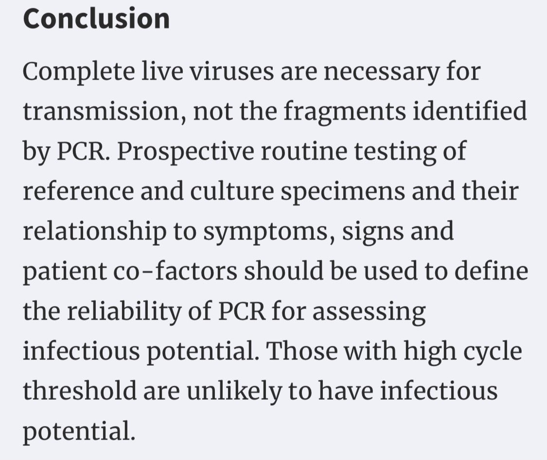 All of our data and policies - cases, hosps, and fatalities are built on this bogus foundation of overly sensitive tests detecting viral fragments, not illness. Refuse PCR testing at Ct > low 30s. Which is pretty much all of them. Nothing is as it seems or is being reported.