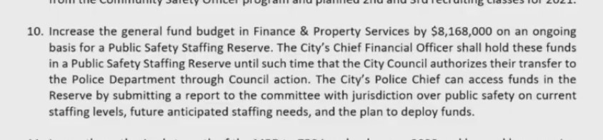 Regarding overtime, this is how they plan to use the City Council's budget power to hold MPD accountable. Holding $8 million in a reserve fund that can be released if the Chief comes to the council with a plan.