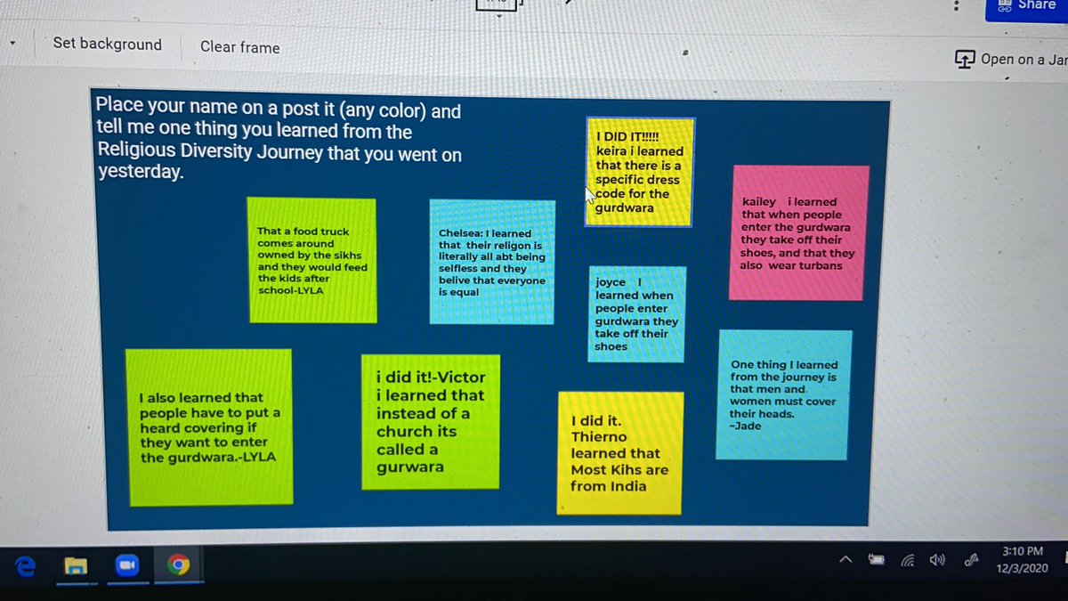 Students used a Jam board to reflect on their learning from the lesson the day before. #C2CinWB #WBMS2020