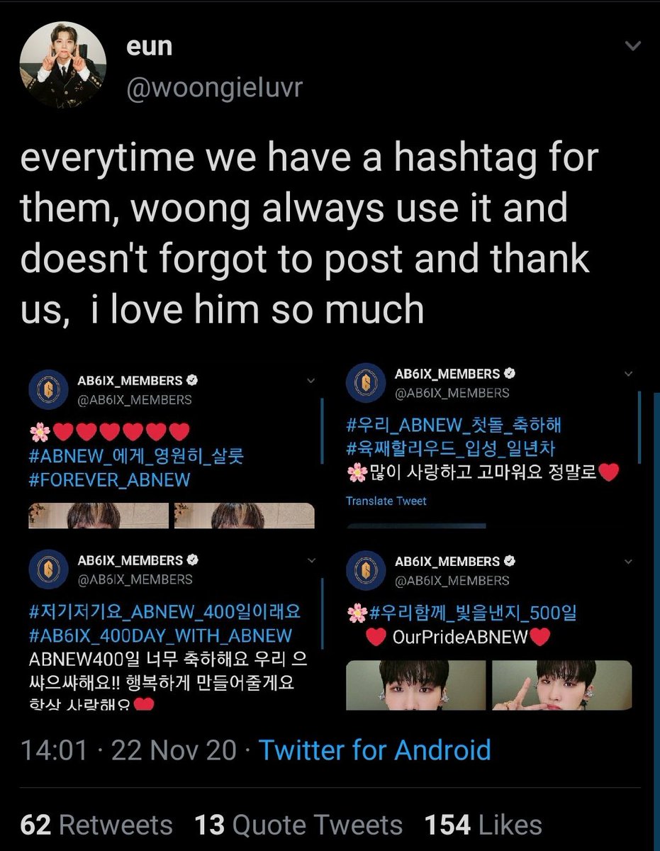 - whenever abnews create a # to thank ab6ix, he uses it in a post and changes it in order to thank us - he always puts a  before his tweets/posts and that's the cutest thing ever