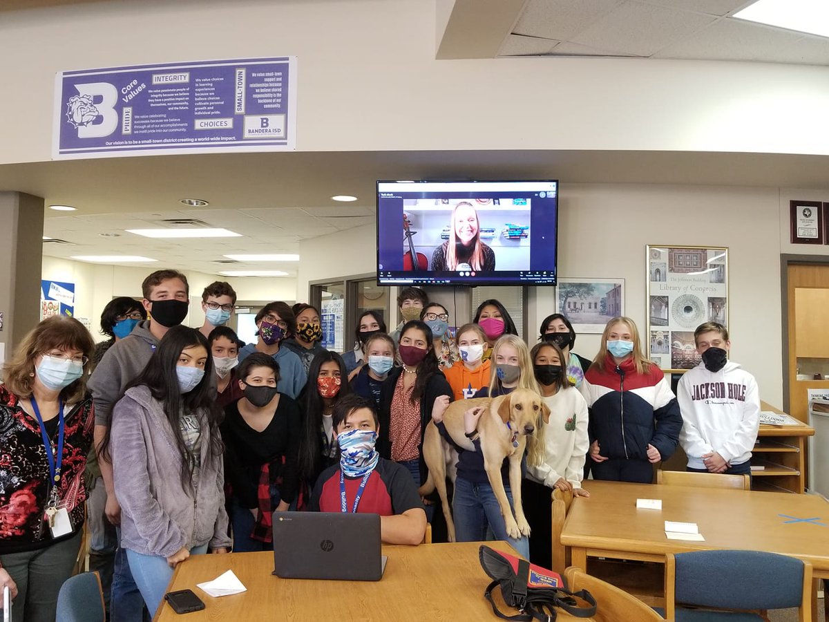 Great visit with author, Mindy Mejia today. She really connected with our students! They read her book, Leave No Trace, as part of our BHS Read It Forward and loved it! We hope to have Mrs. Mejia back again soon :) <a href="/MejiaWrites/">Mindy Mejia</a>   #bluegrit #WeAreOne #wearebandera #Leavenotrace