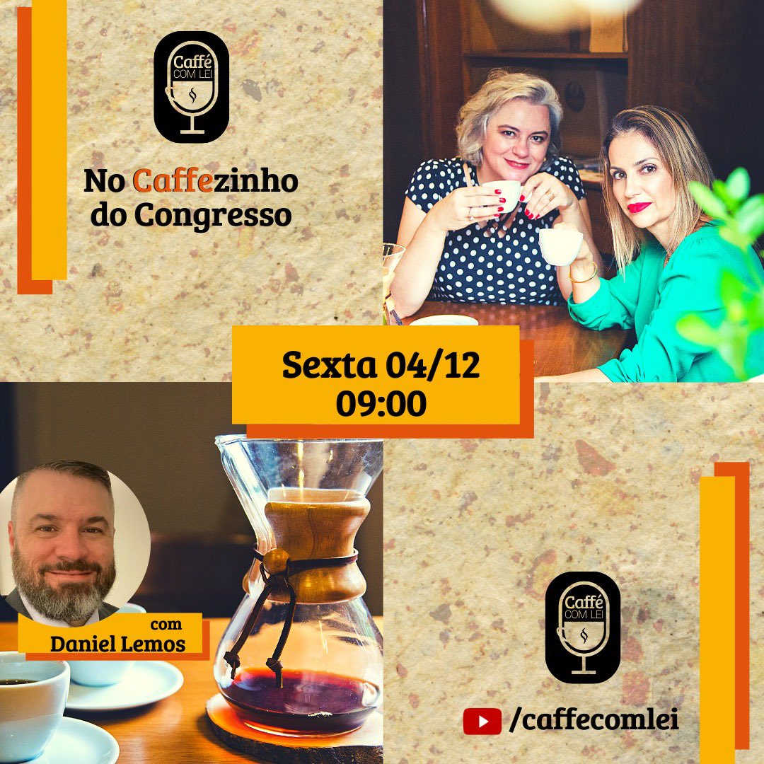 Estaremos de volta nesta sexta 04/12, 9h, com o programa no #CaffezinhoDoCongresso.
Curta, compartilhe e participe.
Canal @Caffecomlei @alebarbieriadv #CintiaTiburcio